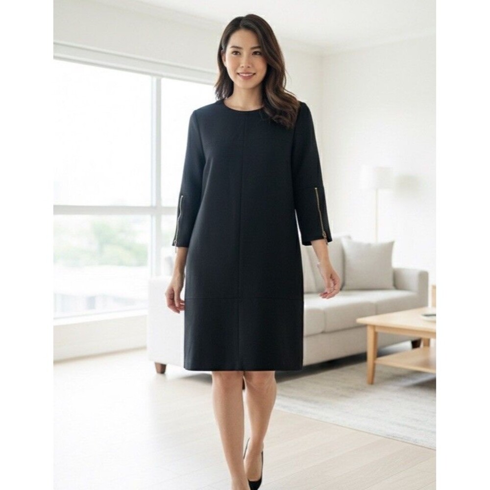 Zara Basic Womens Dress Size Large Black Knee Length Zipper On Sleeve Thick Knit